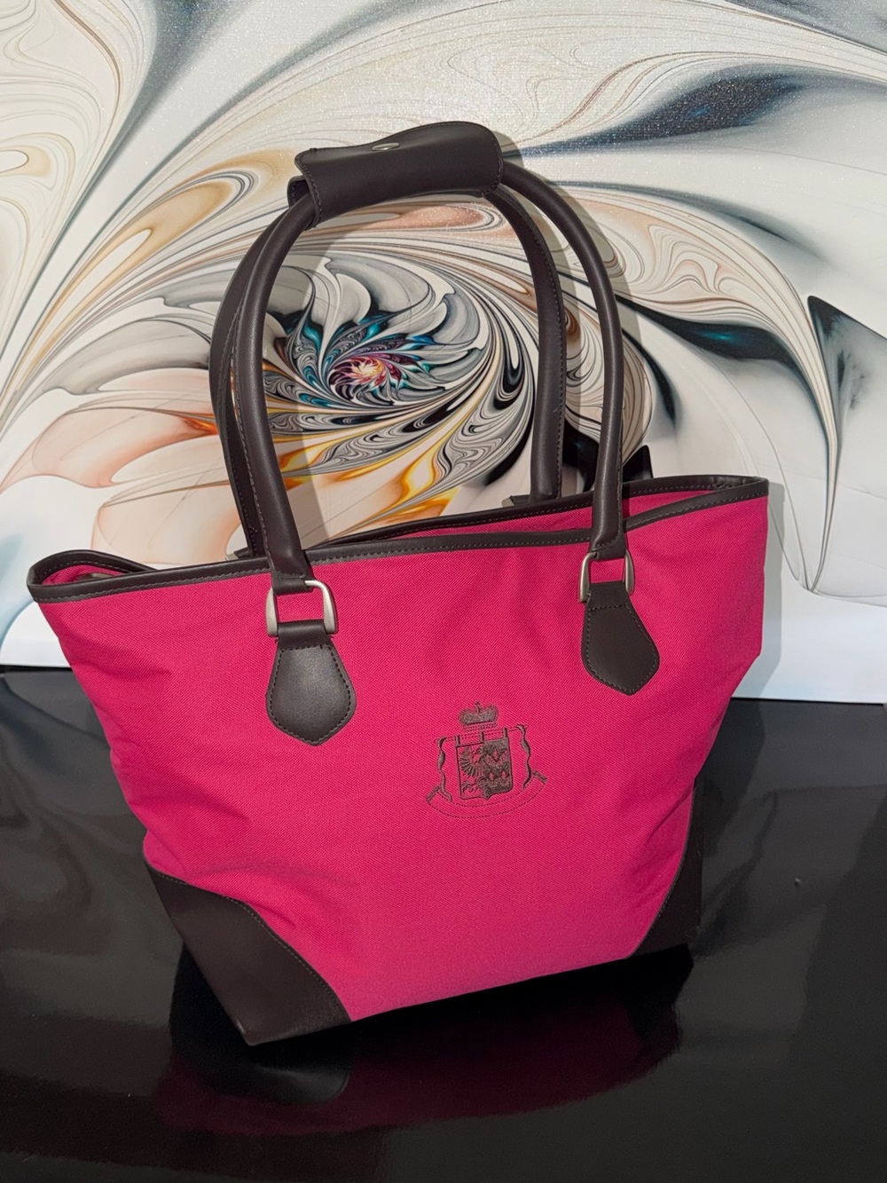 Gloria Vanderbilt Hot Pink Tote with Dark Brown Trim